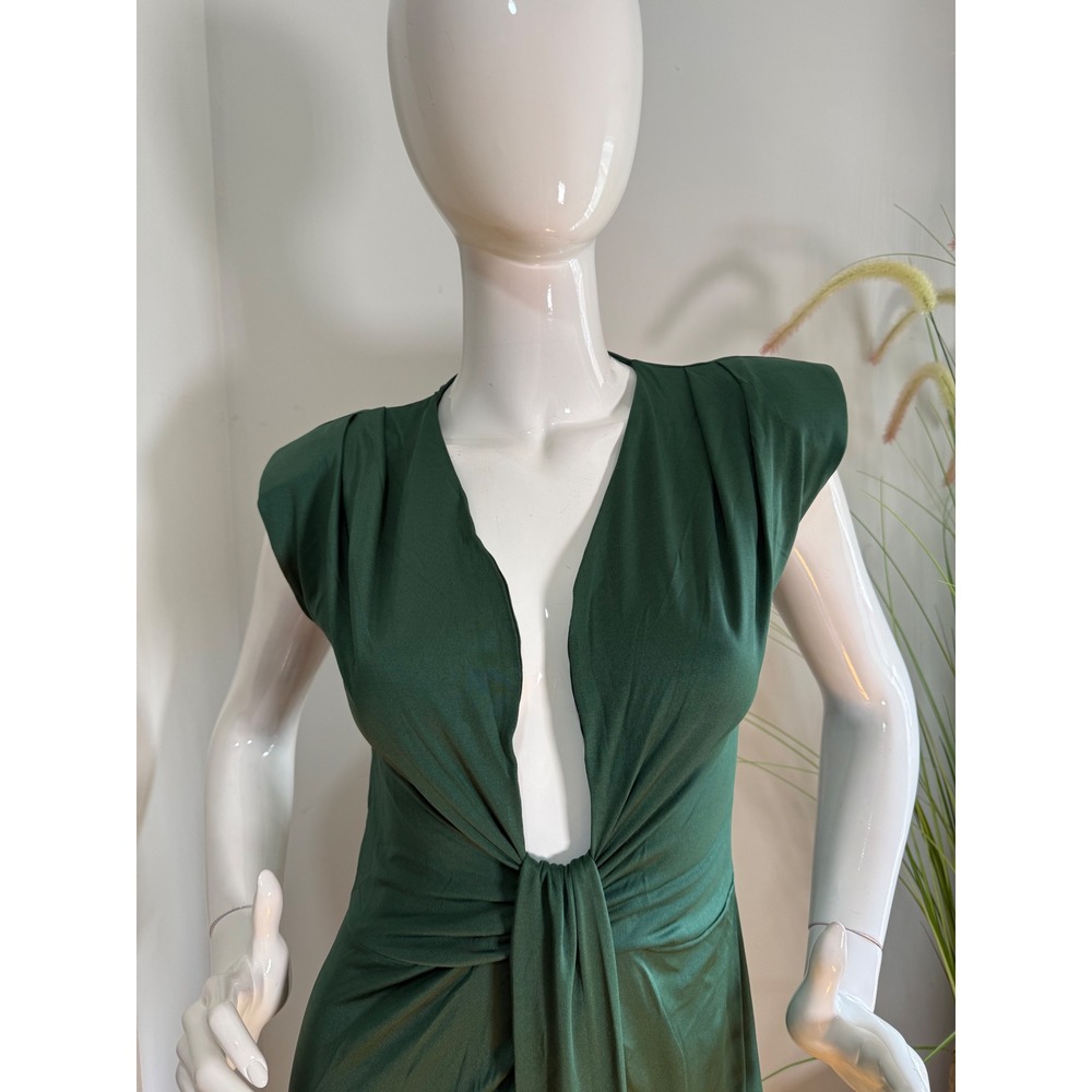 Micas Green Midi Dress Plunge Sleeveless Ruched Bodycon Party Cocktail Dress Xl - Picture 6 of 12